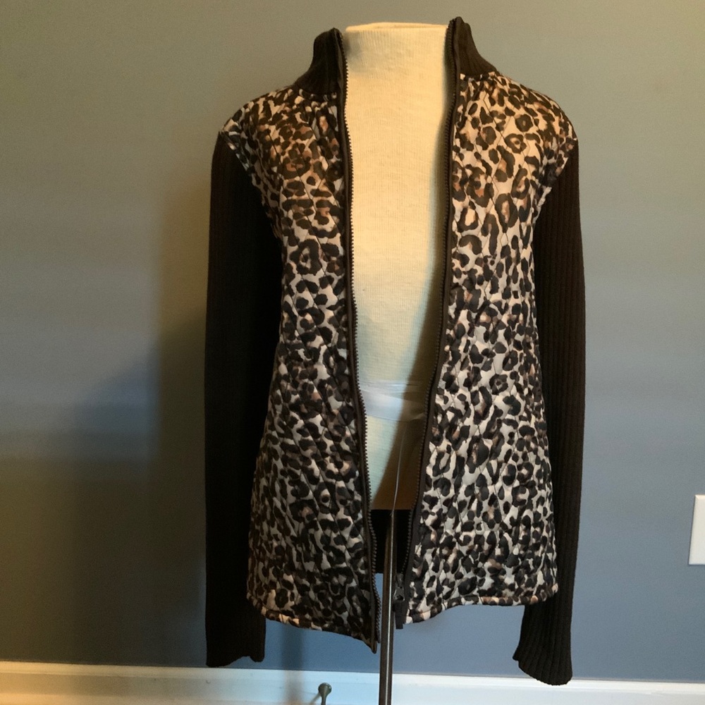 For Cynthia Cheetah Zip-Up Sweater